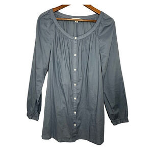 Banana Republic Button Down Tunic Top Women Medium Long Sleeve Scoop Neck Blue